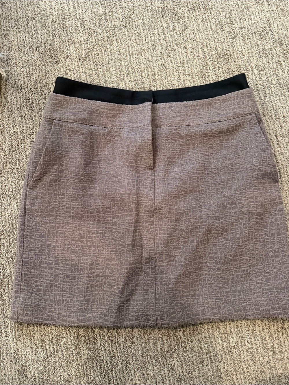 LOFT Taupe Textured Mini Skirt with Black Waist Trim